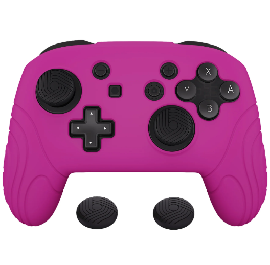 playvital Samurai Edition Ergonomic Silicone Skin Protective Case for Nintendo Switch Pro, Soft Anti-slip Controller Grip Protector for Nintendo Switch Pro with Thumb Grips - Neon Purple