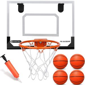 Umnodobn Mini Indoor Basketball Hoop for Kids Adults, Small Basketball Hoop Over The Door Mini Hoop with 4 Balls, boost Wall Mount Hoop Sport Game Interactive Toys Gift for Boys Age 3-12