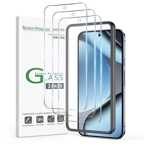 AmFilm Designed for Google Pixel 10 Pro Pixel 10 / 9 / 9 Pro 6.3" Screen Protector: 2025/2024 Tempered Glass, Ultrasonic Fingerprint Compatible, Easy Installation Frame, Anti Scratch, Bubbles-Free,3 Pack