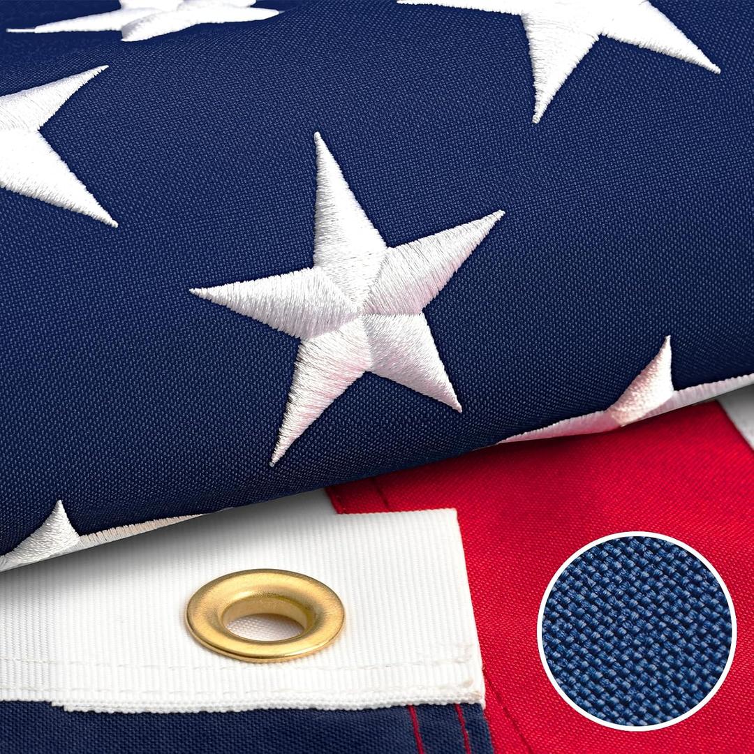 5x8 American Flags for Outside - US Flag 5x8 Heavy Duty Outdoor - Super Tough USA Flag with Tearproof & Fade Resistant Spun Polyester, Embroidered Stars, Sewn Stripes, Brass Grommets