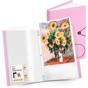 JoyCat 12 x 18 Art Portfolio Binder, 40 Pockets Display 80 Pages, Pink