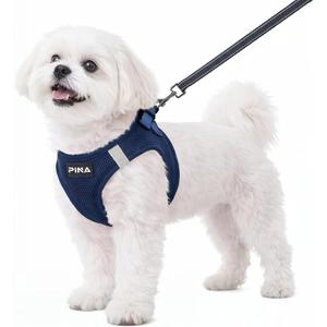 PINA No Pull Dog Harness and Leash Set - Breathable Mesh, Lightweight, Adjustable for Small to Medium Dogs - Easy On and Off (S (Neck:10-13" , Chest:14-17"), Navy Blue)