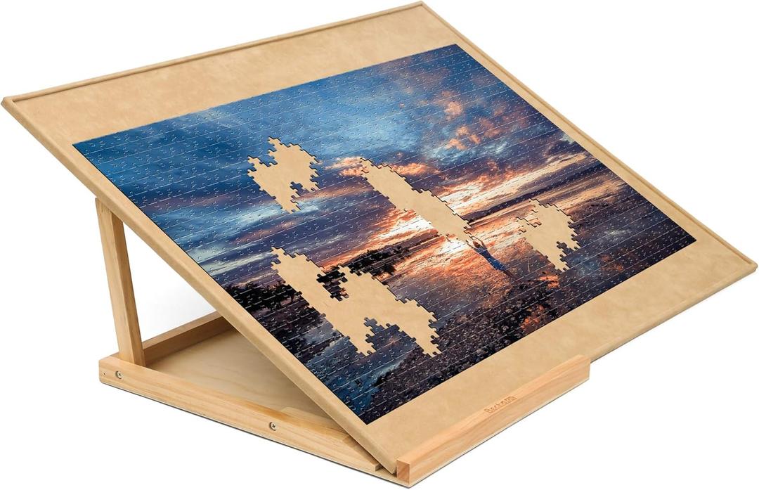 Becko US 1000-pc Jigsaw Puzzle Board with Bracket/Stand, Portable Jigsaw Puzzle Table with 2 Angle Adjustments, Premium Smooth Flannel Surface, for 1000 Piece Horizontal/Vertical Jigsaw Puzzles