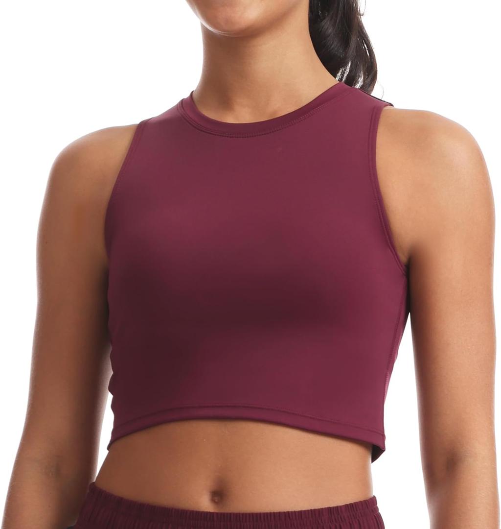 Sports Bras for Women Removable Padded Athletic Yoga Running Crop Tops Sleeveless Gym Workout Tops (Large, Burgundy)