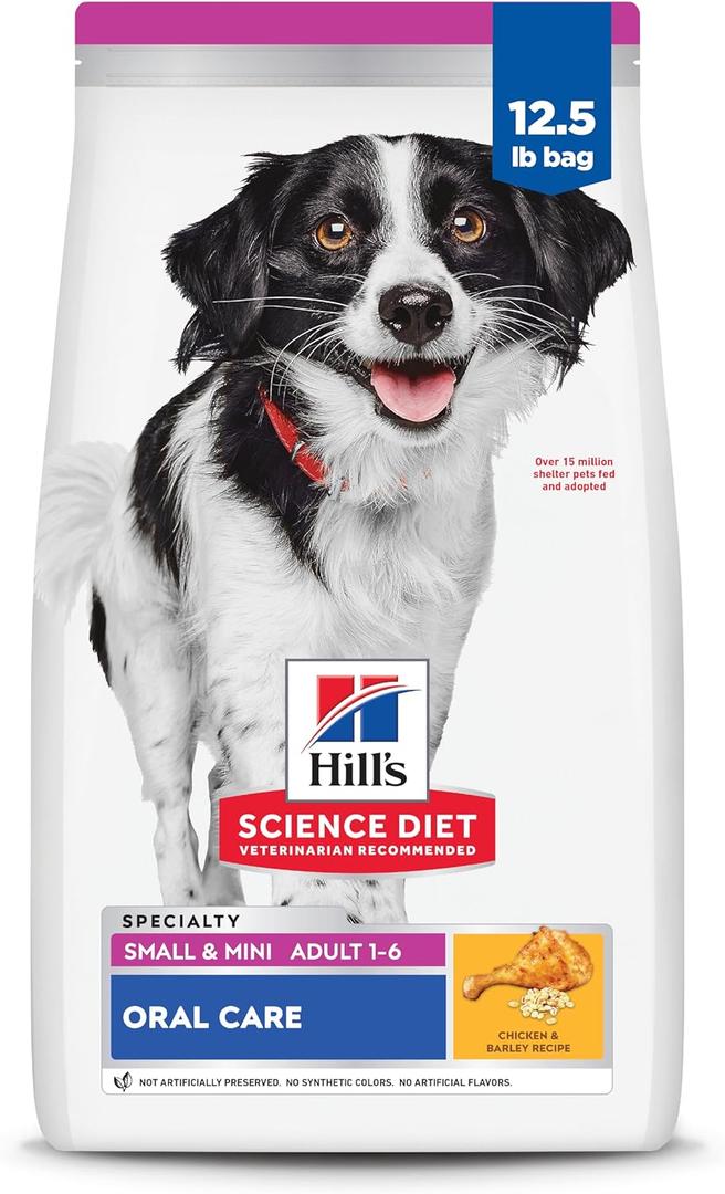 Hill's Science Diet Adult 1-6 Oral Care Small & Mini Dry Dog Food, Chicken & Barley, 12.5 lb. Bag, BBD 06/2027