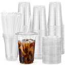 VITEVER [100 Sets - 16oz] Clear Plastic Cups with Lids and Straws, Disposable Iced Coffee Cups for Smoothie, Milkshake, Cold Drinks - BPA free