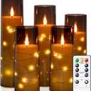 Raycare Flameless Candle with Remote Timer  5 Flickering Acrylic Battery Operated LED Pillar Candles with Embedded Star String for Christmas, Home Decor, and as a Gift(Grey)