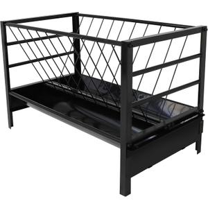 71Gallon Large Pasture Hay Feeder, 2 in 1 Livestock Hay and Grain Feeder for Goat Sheep Horse, Galvanized Steel Livestock Feeders with Top Rack & Feeding Trough, Easy to Install for Farms Shed Outdoor