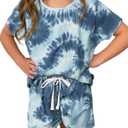 Dokotoo Girl's Summer Cute T-Shirt and Shorts Set with Side Pockets (L)