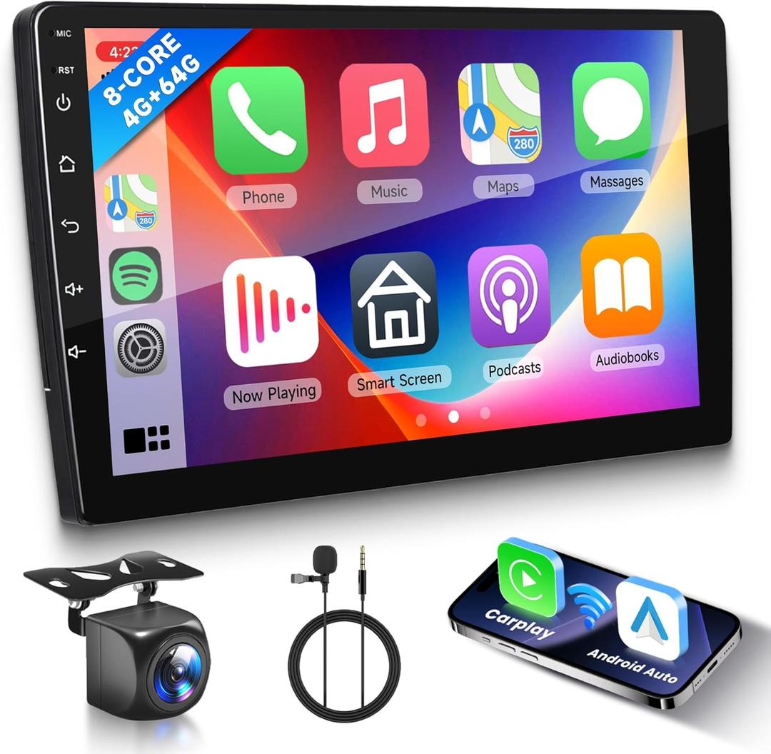 Hodozzy 9" Android 15 Car Stereo Wireless Carplay Android Auto,IPS Touch Screen,GPS, 8 Core, 4G+64G, Mirror Link,WiFi, Bluetooth 5.0, Double Din, FM,RDS,HiFi,SWC, Backup Camera