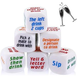 Hanaive 6 Pcs Party Drinking Bar Dice Game Resha Roulette Drinking Game Bachelorette Party for Adults White Elephant Gift Wedding Graduation Birthday(Basic Dice,White)