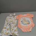Baby Girls Easter Outfits Bunny Pattern Rompers With Bell Bottom Pants With Bow Headband (Orange, 6-12 Months)