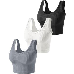 3 Pieces Womens Tank Tops Cute Sexy Going Out Ribbed Summer Tops Black White Crop Tops for Women (Large)