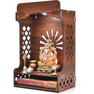 Pooja Mandir for Home, Wooden Temple with Storage Shelf & LED Spotlight, DIY Wall Mounted Puja Mandirs, Home Temple Devghar, Puja Stand for God Idols, Office, Shop - (16 x 10 Inches)