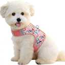 Dog Harness for Small Sized Dog,Hook-and-Loop Easy On/Off, Reflective Adjustable Soft Mesh Vest for Puppy (Pink Floral Print,L) (L(Neck:14.4-17.5",Chest:20.3-24.6"))