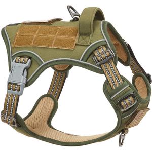 BUMBIN Tactical Dog Harness for Medium Dogs No Pull, Famous TIK Tok No Pull Dog Harness, Fit Smart Reflective Pet Walking Harness for Training, Adjustable Dog Vest Harness with Handle, Green, Medium