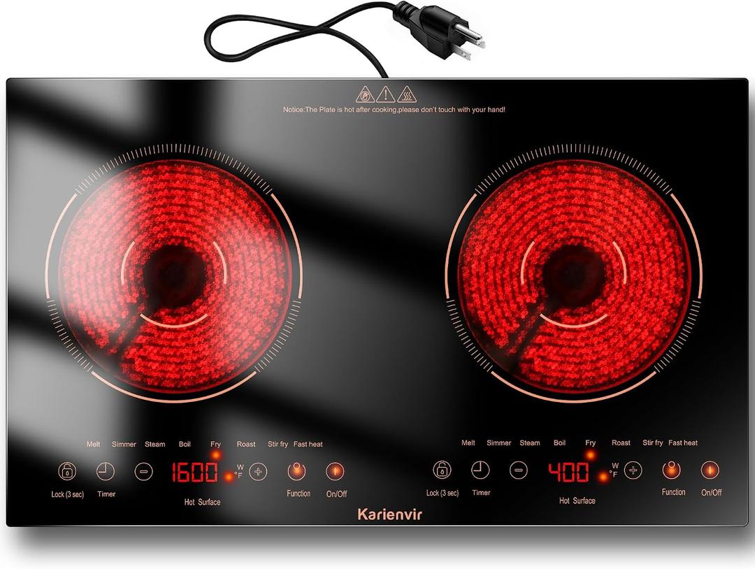 2 Burner Electric Cooktop 110v, 24 Inch Electric Stove Countertop & Built-in, Plug-in Electrics Cooktop, 8 Power Levels & 8 Functions, Touch Control, Safety Lock, Timer, 2000W, Orange, 24 inch golden 2 burner
