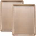 Cookie Sheets Baking Pan Set, Large Baking Sheets for Oven Nonstick, Jelly Roll Pan 10x15 Inch, Textured, 2-Piece, Gold