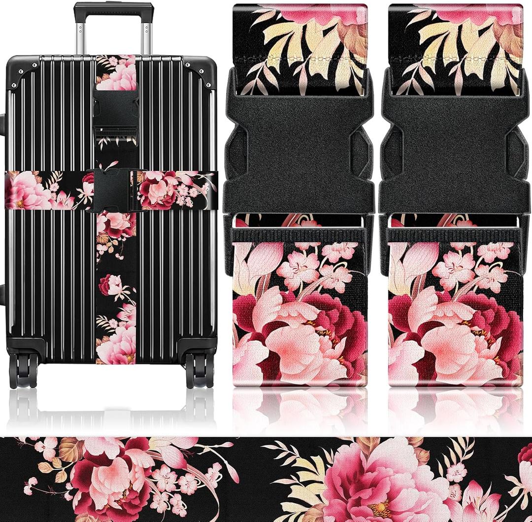 Slohif Luggage Straps for Suitcases Travel Belt Accessories Luggage Connector Identifiers Over Handle with Buckle Unique Nylon Adjustable Strap for Sleeping Bag Car Seat Black(2 Pack)