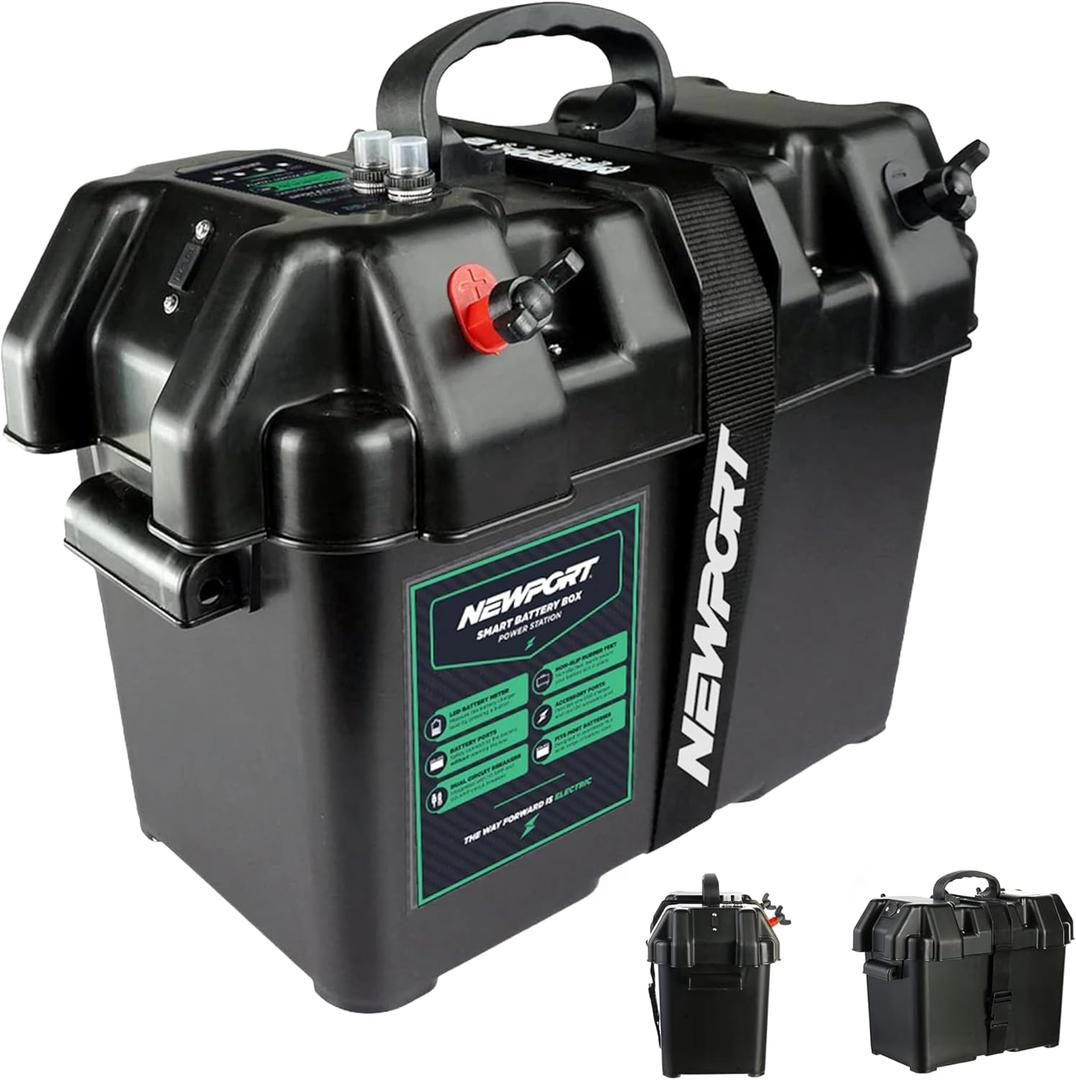 Newport Trolling Motor Smart Battery Box Power Center with USB and DC Ports, Medium