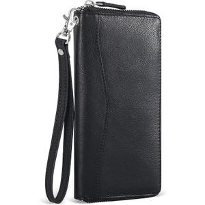 Oak Leathers Smooth Nappa Leather Wallet for Women - RFID Womens Wallet Clutch with 8 Credit Card Holder, Coin Pocket (Black1)