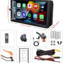 Wireless Double Din Car Stereo Works with Apple Carplay,7 Inch HD 1024 * 600 Touchscreen with Bluetooth 5.1,FM Car Radio,GPS Navigation,Backup Camera,Android Auto,Voice Control,USB/AUX/TF/SWC