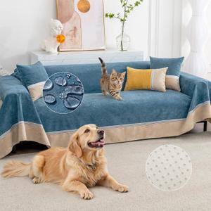 100% Waterproof Non-Slip Couch Cover for Pets & Dogs Sofa Cover Washable Anti Cat Scratch Furniture Protector for 3 Cushion Couch Sectional Sofa Pet Friendly, Navy Blue 79" x 118"