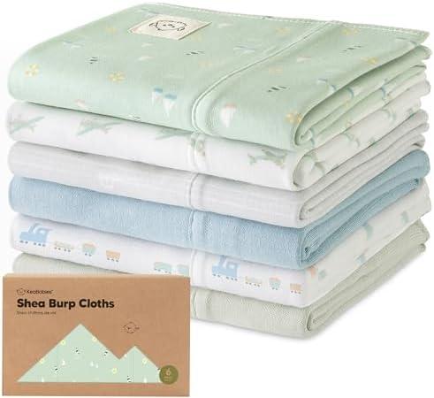 Organic Burp Cloths Baby Boy, Girl - 6-Pack Large Cotton Burping Cloths for Babies, Spit Up Rags, Super Absorbent, Ultra Soft Newborn Rag, Gender Neutral, Machine Washable, Durable (Vessels)