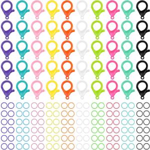 Multicolor Hard Plastic Clips Plastic Lobster Claw Clasps and Open Jump Rings, Cute Lanyard Snap Hooks for Key Chain Ring Chain Clasp DIY Handmade Crafts (100 Pieces)