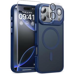 Magnetic 3 in 1 for iPhone 17 Pro Case, [Omni-Directional Protection] with 1x Screen Protector + 1x Camera Cover, [Seamless Work with Magsafe] Shockproof Slim Thin Matte Case for iPhone 17 Pro Blue