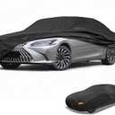 Waterproof All-Weather Universal Car Cover with Right Side Zipper & Mirror Pocket, 190T-PU Black Fits for Sedan 165" to 177" Length