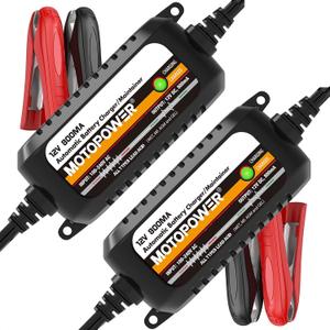 MOTOPOWER MP00205C 12V 800mA Automatic Battery Charger, Battery Maintainer, Trickle Charger, and Battery Desulfator, 2-Pack