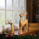 Bucherry 2 Pcs Christmas Rattan Reindeer Figurines Brown Resin Couple Deer Sculpture Tabletop Reindeer Farmhouse Xmas Table Centerpiece Decor for Mantel Fireplace Living Room Office Gifts