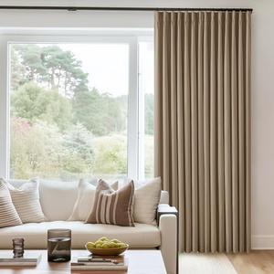 Light Brown Blackout Linen Curtains 108 Inches Long for Bedroom Pinch Pleated Black Out Curtains Lined 2 Layers Memory Shape Noise Reducing Rustic Farmhouse Living Room Darkening Window Drapes