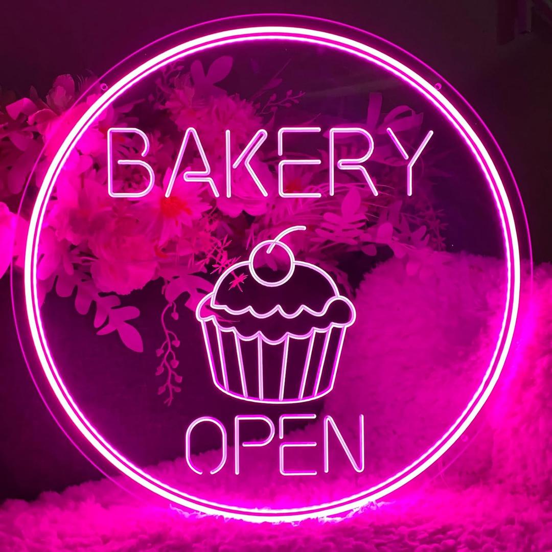 ZPLNOSIN Bakery Open Neon Sign For Wall Decor Custom Neon Lights for Business Led Signs Suitable for Bakery Dessert Cake Shop Logo Convenience Stores Supermarkets 5V USB Powered Pink 5050 CM, 20IN