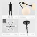 Modern Mid Century Black Chandeliers, 6-Light White Globe Glass Shade Chandeliers Hanging Sputnik Chandelier Light Fixtures for Living Room Kitchen Island Bedroom Foyer