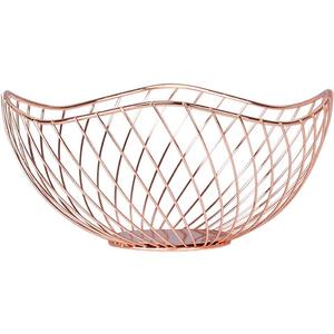 IBWell High Style Curved-Edge Modern Creative Stylish Single Tier Dish,Metal Iron Wire Fruit Vegetables Bread Decorative Stand Serving Bowls Basket Holder (Rose Gold-Twill)