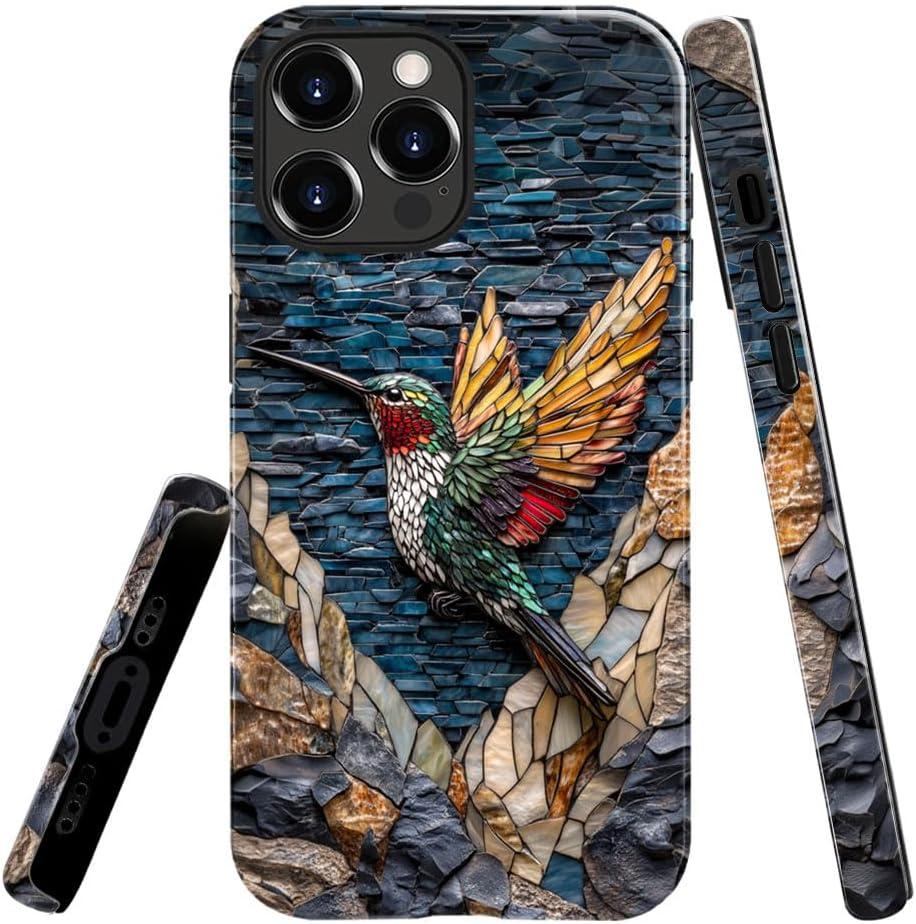 Compatible with iPhone 16 Pro Case,Glossy Case All-Round Protection Shockproof Anti-Scratches TPU Cover,Cases for Man Woman-Hummingbird Stained Glass