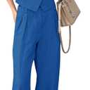 Cicy Bell Women's 2 Piece Outfits Crop Vest and Wide Leg Suit Pants Sets V Neck Blazer Suit (Large, Royal Blue)