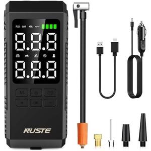 NUSTE Tire Inflator Portable Air Compressor, Air Pump for Car Tires with Digital Pressure Gauge, 150PSI Rechargeable Battery, LED Light, Cordless Bike Tire Pump for Car, Motorcycle, Bicycle