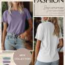 Ficerd 4 Pack Women's Cotton T Shirts Casual Short Sleeve Tunic Tops Crewneck Plain Summer Loose Fit Rolled Sleeve Basic Tee (M)