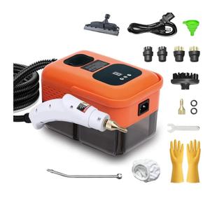 Heavy Duty Handheld Steam Cleaner, 15s Heat-Up, 9-Level Adjustable 2500W Pressurized Steamer for Cleaning with 14 Accessories, Multipurpose Portable Steam Cleanr for Home, Car, Grease, Grout（Orange）