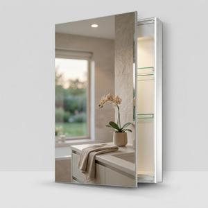 Fine Fixtures Bathroom Medicine Cabinet, Aluminum, Recessed/Surface Mount, Right/Left Hinged, Mirrored Interior (15 X 24)