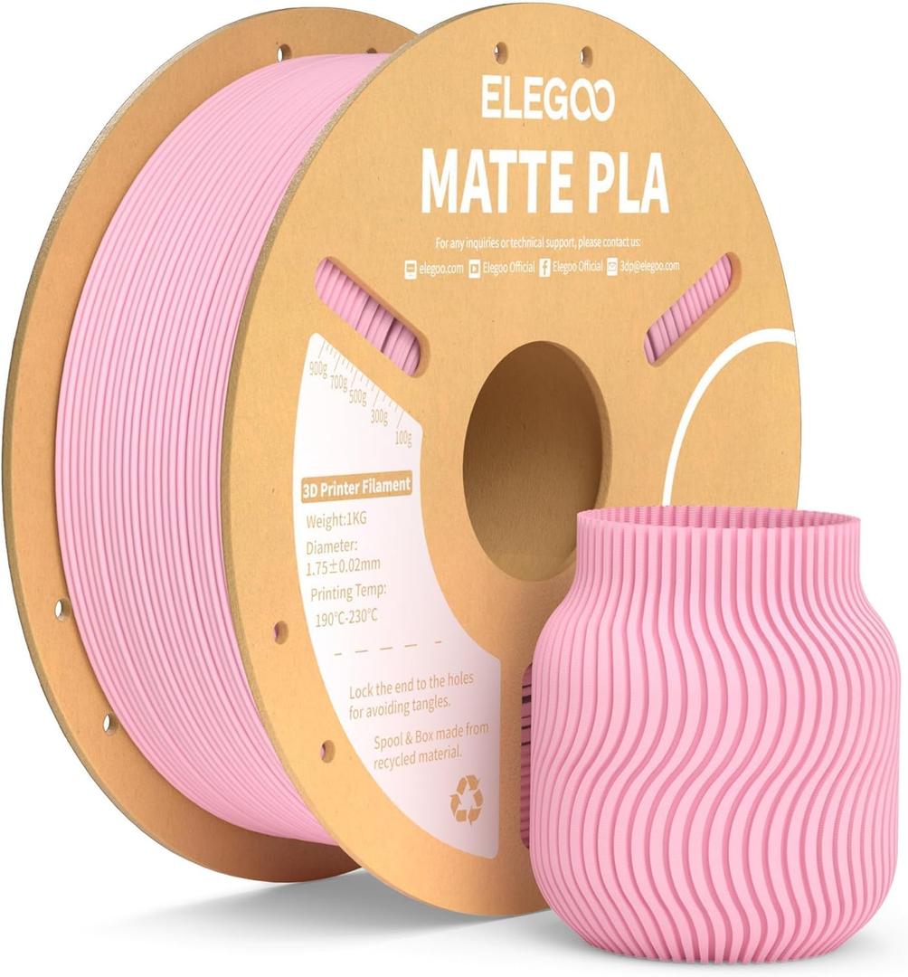 ELEGOO Matte PLA Filament Sakura Pink 1KG, 1.75mm 3D Printer Filament Dimensional Accuracy +/- 0.02mm, 1kg Carboard Spool (2.2lbs) for Most FDM 3D Printers