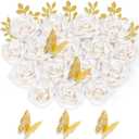 Mverse Paper Flowers for Graduation Cap Decoration Kit, Small Roses Flores for Crafts, 3D Flores for Shadow Box Projects (White)