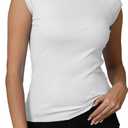 Dwnval Womens Cap Sleeve Crew Neck Shirts Y2K Slim Fit Ribbed Knited Crop Tops 2026 Summer (White, XS)