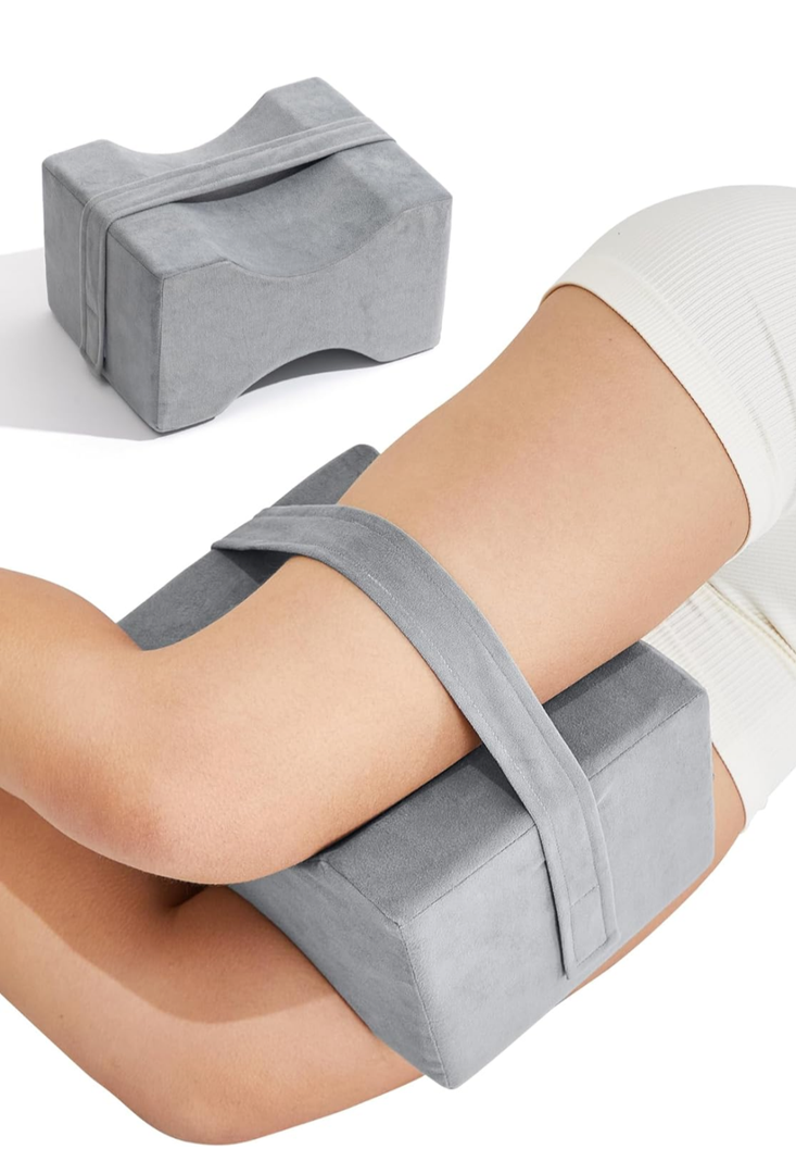 Knee Pillow for Side Sleepers, Memory Foam Leg Pillow with Strap for Side Sleeping, Supportive Elevation Pillow Between Legs for Knee, Ankle Sciatica, Pregnancy, Joint Pain (Gray/Regular)