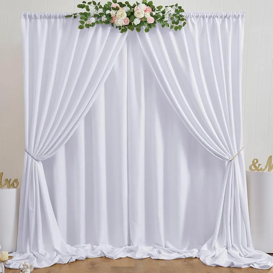 20ft x 10ft White Backdrop Curtain Panels for Parties, Thick Wrinkle Resistant 4 Panels Polyester Wedding Backdrop Drapes for Party Birthday Backdrop Photography Home Decorations
