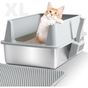 Stainless Steel Litter Box,XL Metal Cat Litter Box with Lid High Sides, Extra Large Litter Boxes for Big Cats,Odor-Resistant, Scratch-Proof, Easy to Clean, Non-Stick,Scoop Included