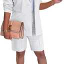 SHINFY Women's Blazer Sets 2 Piece Outfits Lapels Jacket High Waisted Shorts Work Business Suits S White